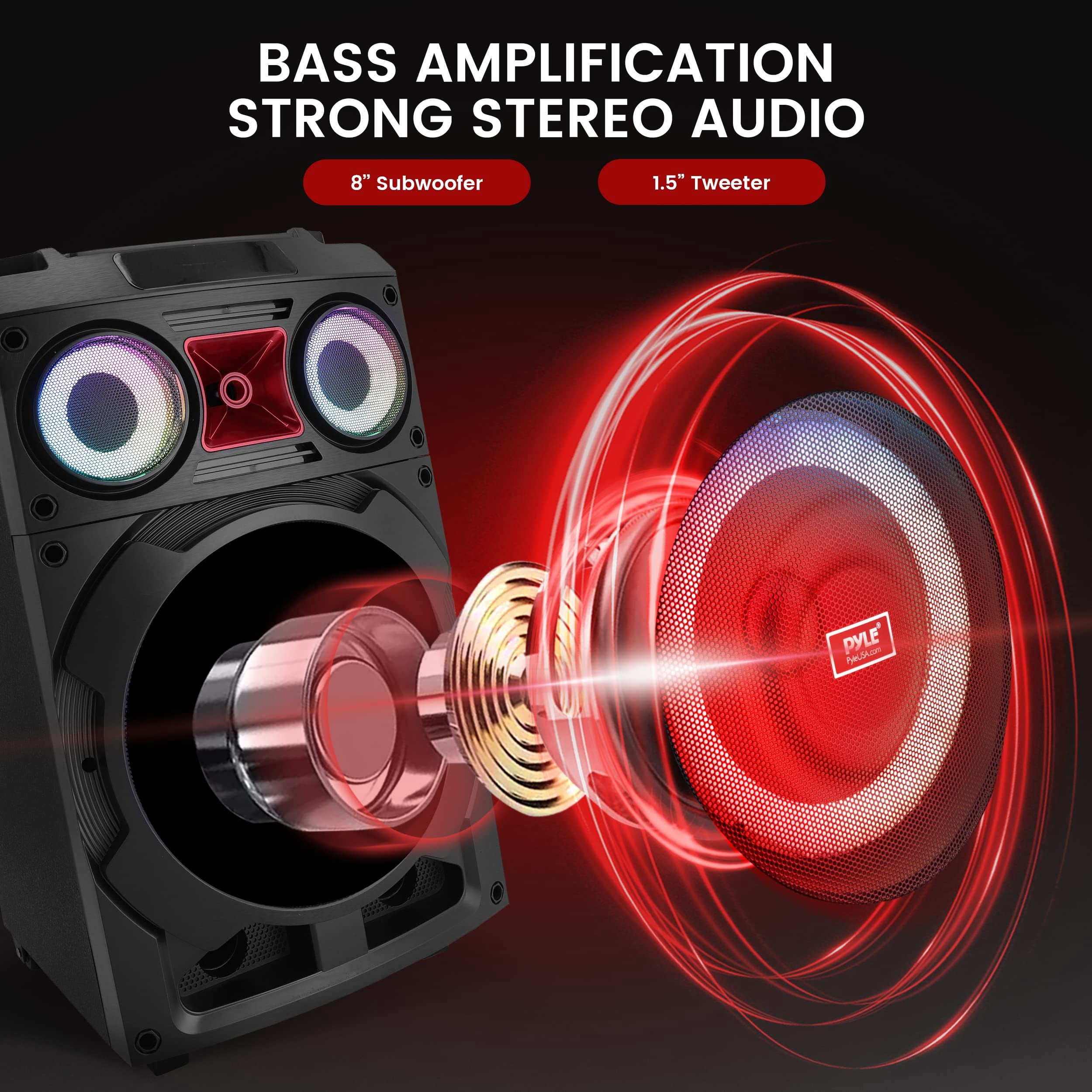 Pyle Portable Bluetooth PA Speaker System - 800W 10 Rechargeable Speaker, TWS, Party Light, LED Display, FM/AUX/MP3/USB/SD, Wheels - Wireless Mic, Remote Control, Tablet Holder Included - PHP210DJT