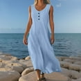 thumbnail image 5 of Mohiass Cotton Linen Dresses for Women 2025 Summer Casual V Neck Sleeveless Maxi Dress Flowy Beach Vacation Travel Dress Blue 2XL, 5 of 7