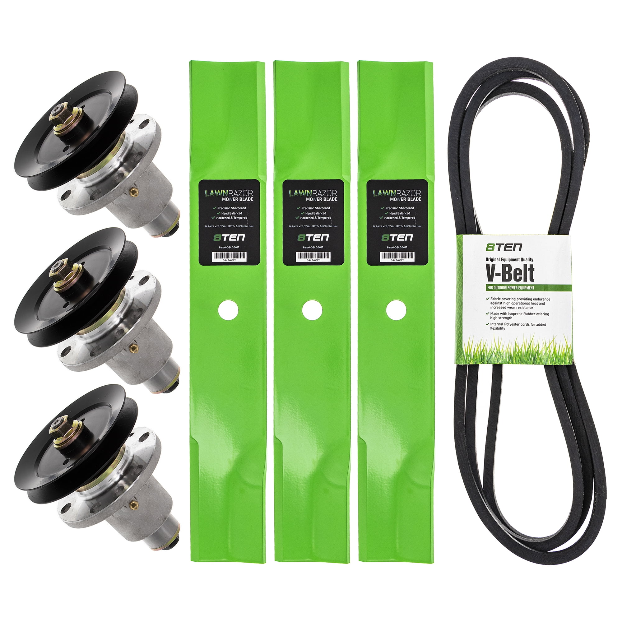 8TEN Deck Spindle Blade Belt Kit Set Combo 48 Inch For Exmark Lazer Z