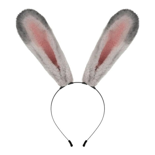 Diadema con orejas de conejo de peluche, aro para el pelo con orejas de para disfraces, festivales y Gris Zulema sombreros de cosplay