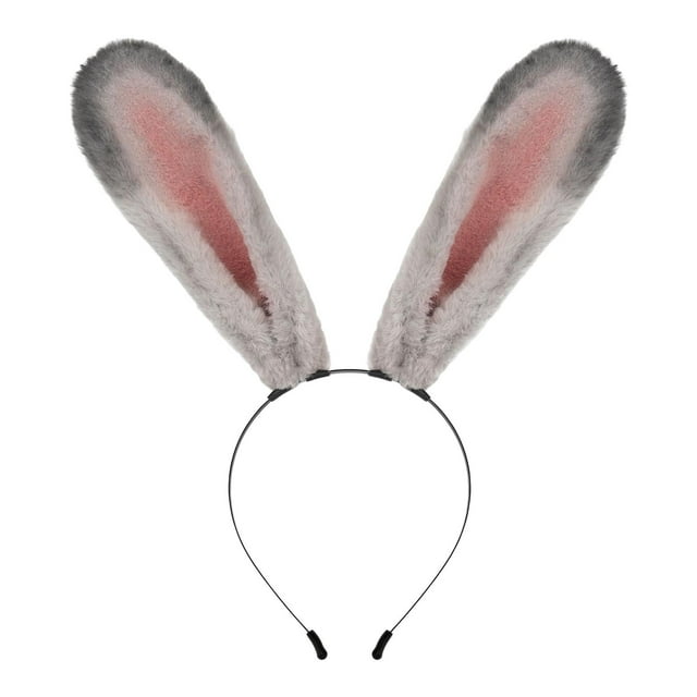 Diadema con orejas de conejo de peluche, aro para el pelo con orejas de para disfraces, festivales y Gris Zulema sombreros de cosplay