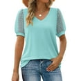 thumbnail image 6 of Dyfzdhu T-Shirt For Women Casual Solid Color T Shirt V Neck Elegant Chiffon Short Sleeve Blouse Top Blue S, 6 of 8