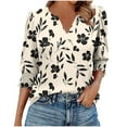 thumbnail image 1 of Blouse Décontractée Imprimée pour Femmes à Manches 3/4, Poignets Froncés, Col en V, Tissu en Polyester, Coupe Décontractée, Tenue de Printemps, 1 of 6