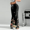 thumbnail image 6 of Women's Fashion Loose Drawstring Waist Floral Print Casual Sports Flared Pants, Elastic Joggers Sweatpants, Stylish Yoga Pants for Women,Black,M, 6 of 8