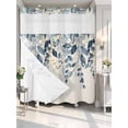 thumbnail image 2 of No Hook Shower Curtain with Snap-in Liner, Navy Blue Eucalyptus Waterproof Fabric Bathroom Curtains, Farmhouse Weeping Leaves Linen Bath Curtains & Mesh Top Window 72"x78" Long, 2 of 9