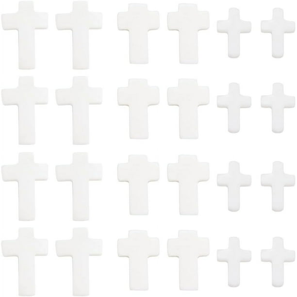 1 caja de 60 cuentas de cruces blancas a granel de 10 mm y 18 mm con forma de crucifijo, cuentas de concha de agua dulce naturales.