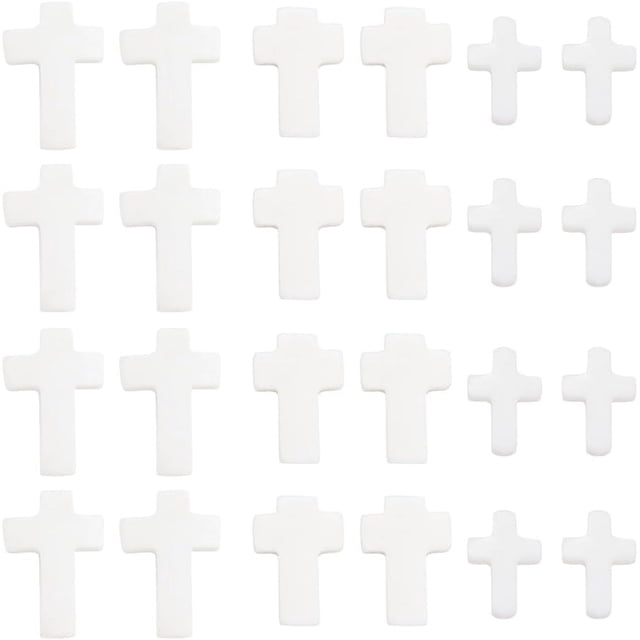 1 caja de 60 cuentas de cruces blancas a granel de 10 mm y 18 mm con forma de crucifijo, cuentas de concha de agua dulce naturales.