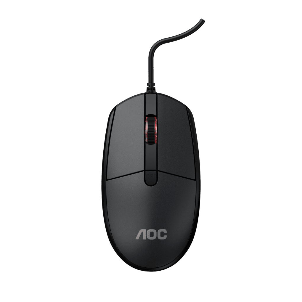 AOC MS130B Ergonomic Wired Optical Mouse, Compact 98g Body, 3-Speed Adjustable DPI, Non-RGB Lighting, USB Port, 1.5m Cable, 4-Key Mouse for Business, Study & Casual Gaming