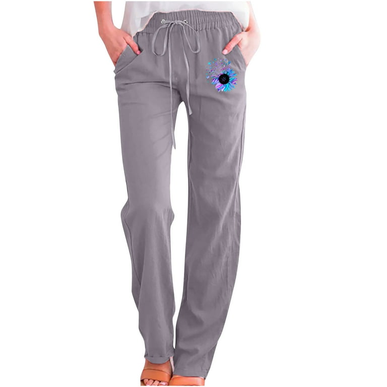 Pant Elastic Trousers Cotton Pocket Breathable Linen Waist Womens Loose  Pants Scrub Pants for Women Jogger Style : : Clothing, Shoes 