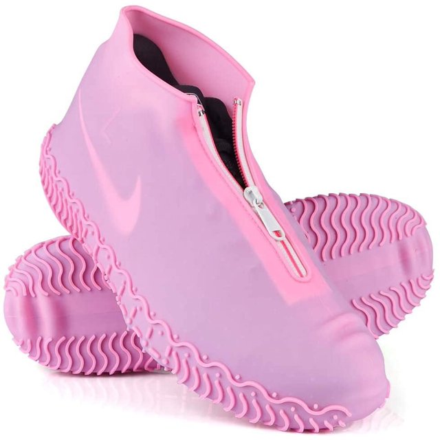 LAICAIW Couvre-Chaussures Imperméables, Housse de Chaussure en Silicone Réutilisable Antidérapante Durable avec Fermeture Éclair Élastique Protection contre la Pluie pour Hommes Femmes (TG (Femmes 11.5-14, Hommes 11-14), Rose)