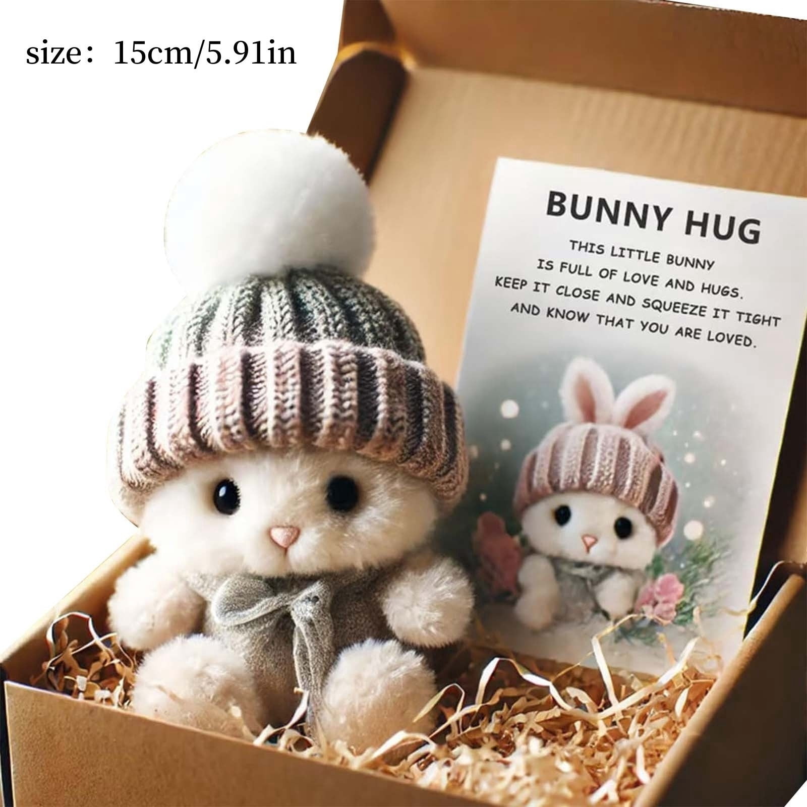 Mini Bunny Hug Cute Easter Gift Crochet Animals Rabbit Doll with Inspirational Card for Women Girls