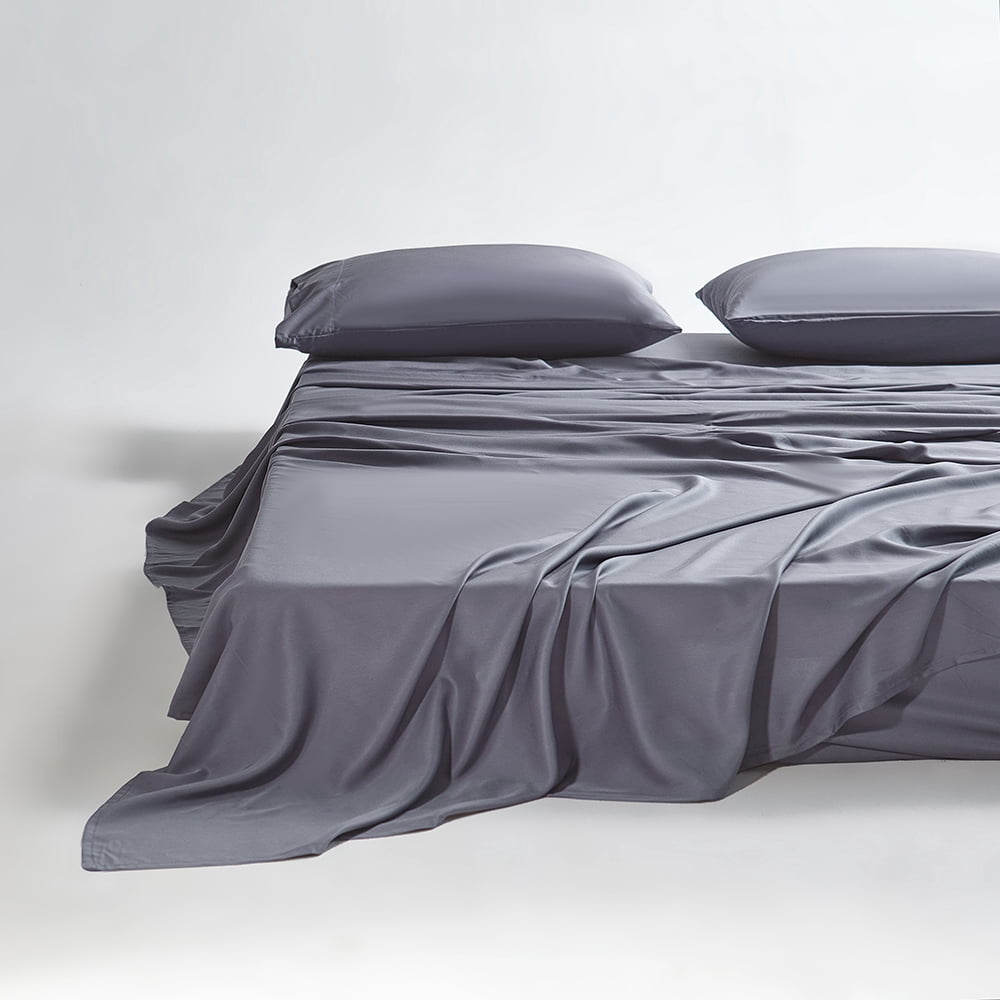 AMONOL 4-Piece Organic Bamboo King Bed Sheet Set, Bark Gray – Luxury Soft, Cooling Sheets with 18-Inch Deep Pocket（Bark Gray）