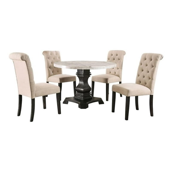 Furniture of America Rossas Wood 5-Piece Round Dining Table Set in Ivory