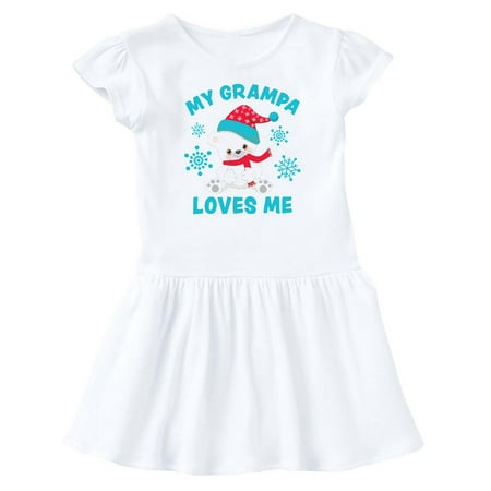 

Inktastic Polar Bear My Grampa Loves Me in Santa Hat with Snowflakes Gift Baby Girl Dress