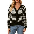 thumbnail image 4 of Lixiuxyad ‌Women's V-Neck Striped Knit Cardigan Long Sleeve Button-Front Summer Knit Tops,Black, 4 of 6