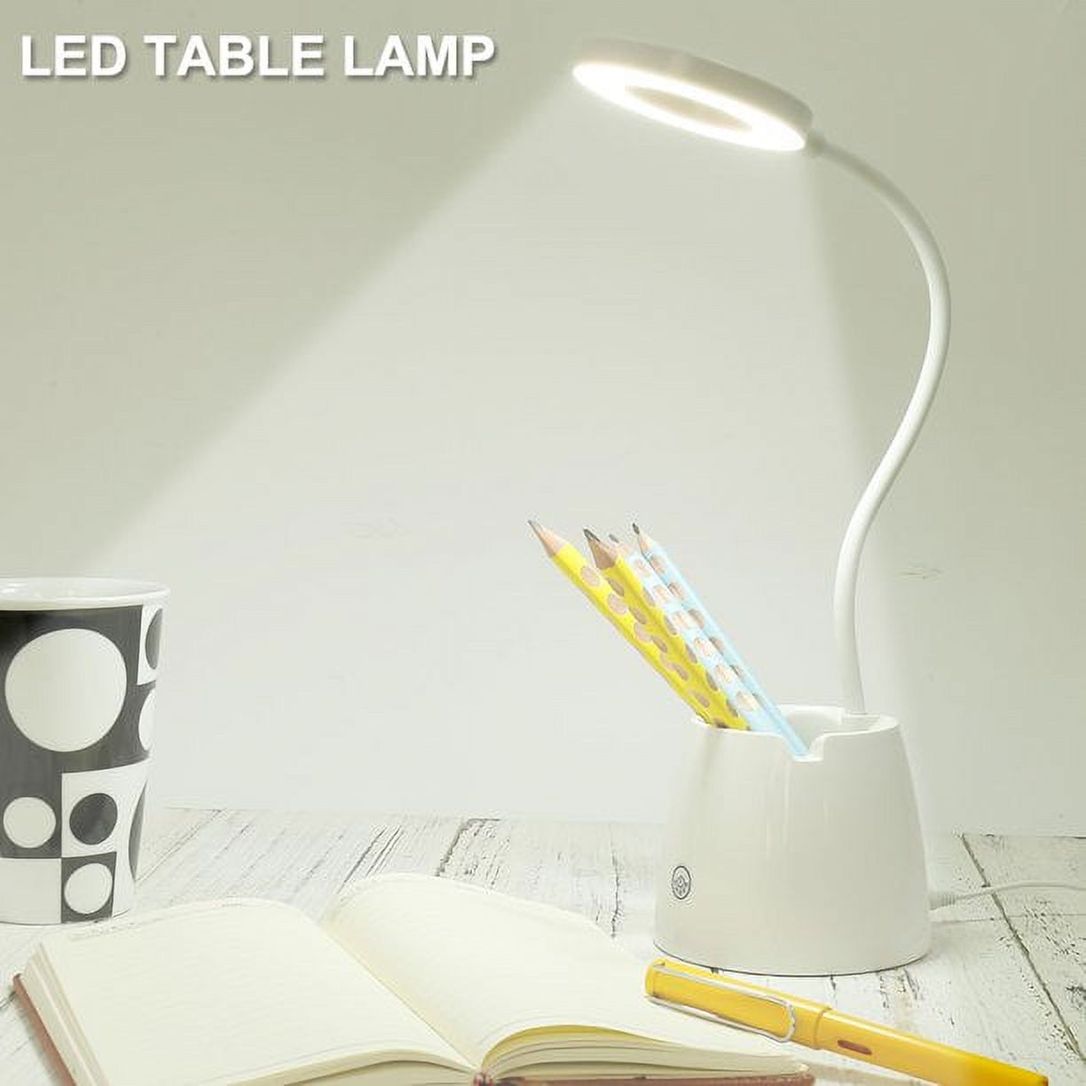 Warm Led Table Lamp Usb Rechargeable Table Lamp, Ring Flexible Touch Cordless Dimmable Memory Bed Reading Table Learning Lamp With Pen Holder