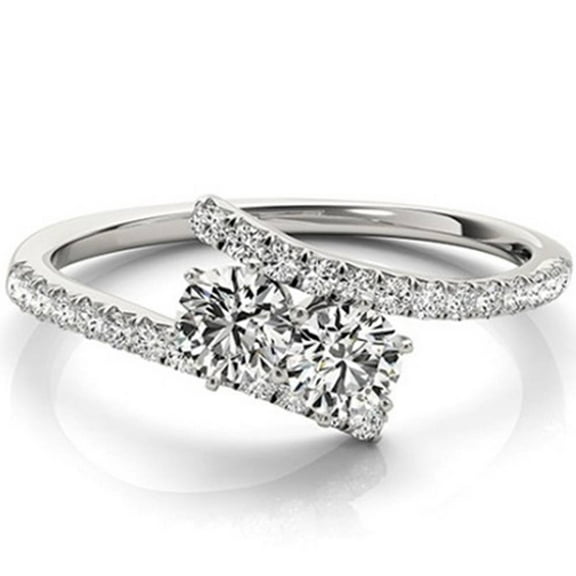 Pompeii 1 1/4 ct Two Stone Diamond Forever Us Engagement Ring Solitaire 14k White Gold