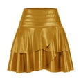 thumbnail image 4 of Defitshape Women's Faux Leather Skirt Mini PU Skirts Pleated High Wiated A Line Ruffle Casual Summer Party Skirts Fashion Yellow 16, 4 of 4