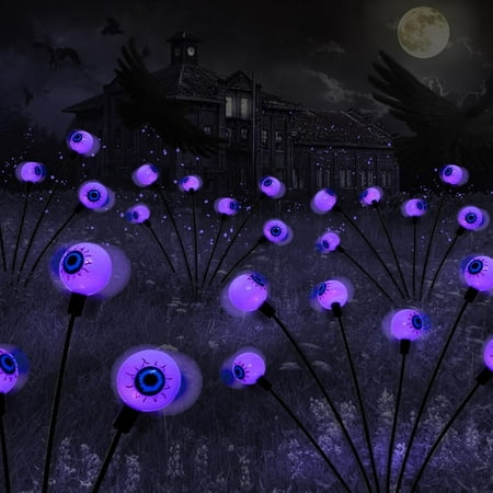 

2PACKS 12/16/20/24LED Solar Eyeball Swaying Firefly Lights Waterproof Solar Halloween Path Lights