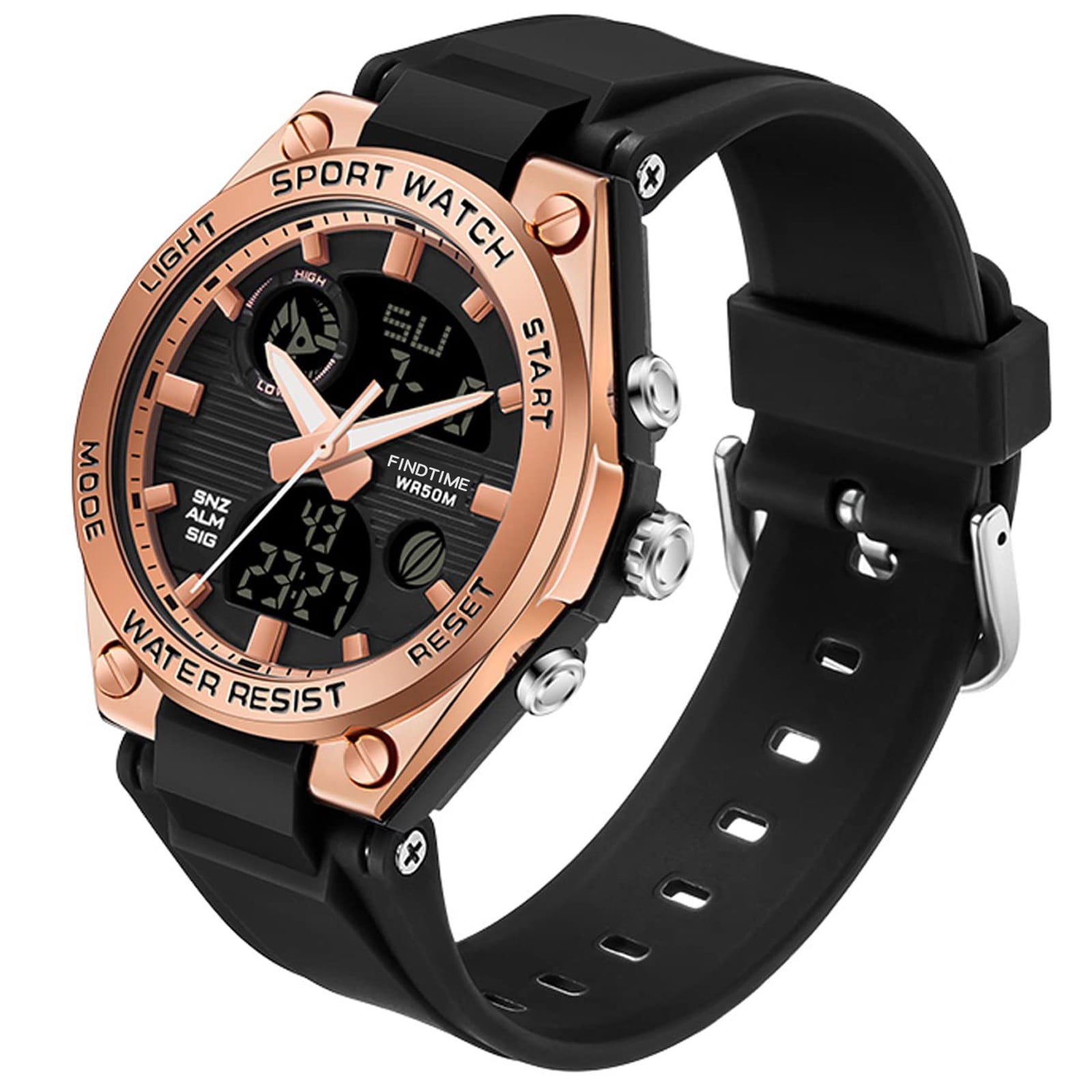 Findtime Ladies Sport Digital Watches Wrist Watch for Women with Waterproof Dual Time Date Luminous Back Light Week Alarm Stopwatch Count Down White Black Blue Green