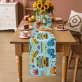 thumbnail image 2 of Blue Yellow Cartoon Truck Table Runner 72 Inches, Cute Engineering Vehicle Bed Runner Dresser Scarves Tabletop for Indoor Outdoor Parties/Ceremony/Banquet, 14" x 72", 2 of 9