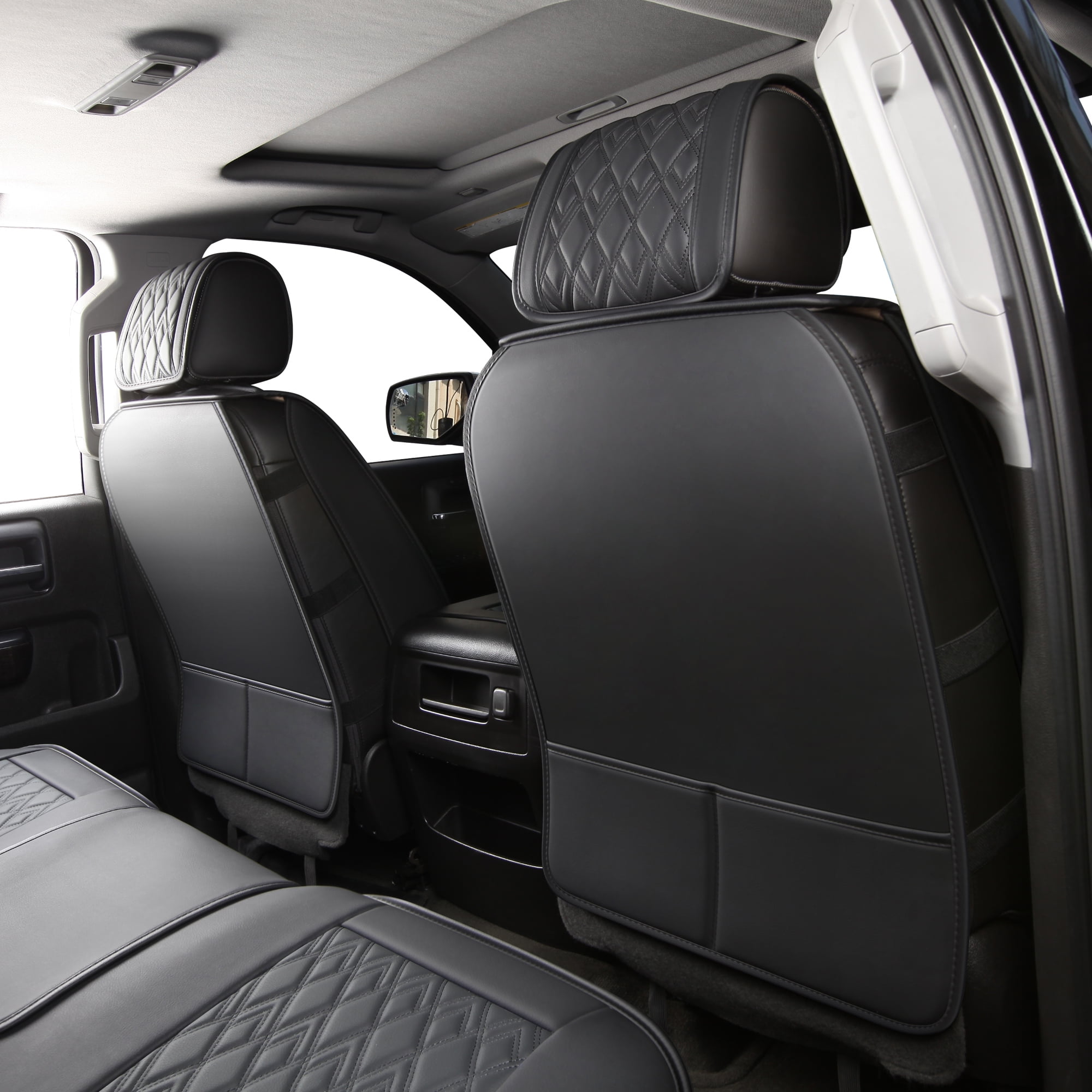 JOJOBAY Chevy Silverado Seat Covers,Leather Seat Covers for GMC Sierra,Custom Fit 2007-2026 1500 2500HD 3500HD Crew Double Extended Regular Cab,LT LZT RST Trail Boss(Front Pair,Black Grey)
