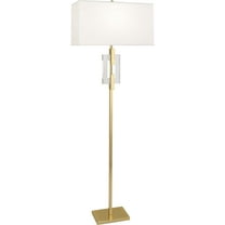 Modern Brass and Crystal Floor Lamp - Elegant Dupioni Silk Shade, Full Range Dimmer, 150W Max - Stylish Lighting for Contemporary Spaces