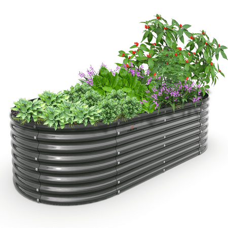 TRAMULL 8X4X2ft Galvanized Raised Garden Bed  Oval Above Ground Modular Metal Outdoor Planter Boxes(Quartz Grey)