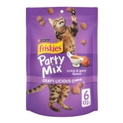 Purina Friskies Cat Treats, Party Mix Gravy-licious Crunch Turkey and Gravy Flavors