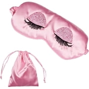 , Silk Eye Mask Satin Blindfold Smooth Soft Breathable Travel Eye Cover Eyeshade Gifts with Elastic Strap for Women Girls Valentine's & Mother Day- Pink
