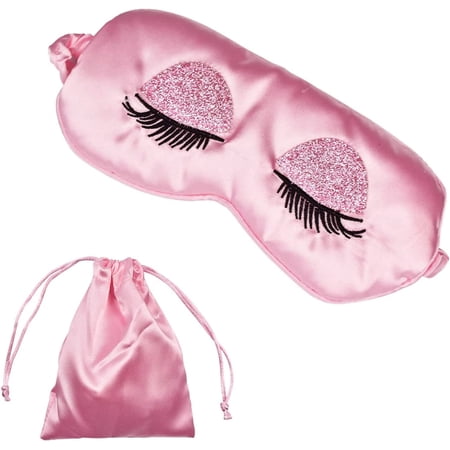 , Silk Eye Mask Satin Blindfold Smooth Soft Breathable Travel Eye Cover Eyeshade Gifts with Elastic Strap for Women Girls Valentine's & Mother Day- Pink