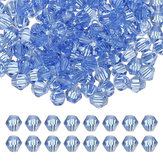 Cuentas de cristal en forma de bicono Uxcell de 3 mm, 600 piezas de cuentas facetadas de vidrio para hacer joyas, azul claro