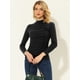 thumbnail image 2 of Blusa de punto de manga larga con cuello alto fruncido para mujer Negro L, 2 of 5