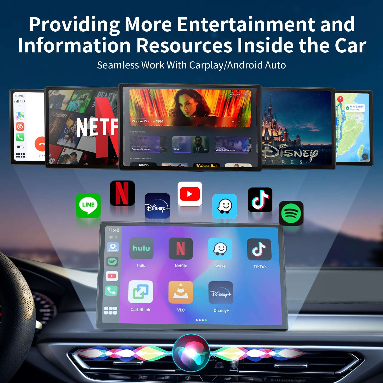 Wireless Magic Box 3.0 CarPlay AI Box Adapter for Car Stereo Factory,5G Wifi Apple CarPlay& Android Auto ,Bluetooth/Siri/GPS,Support Google/YouTube/Tiktok/TF Card, Plug and Play