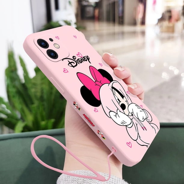Funda de teléfono de Mickey y Minnie para iPhone, carcasa suave de silicona con cordón para modelos 14, 13, 12, 11 Pro Max, Mini, X, XR, XS MAX, SE 2020, 8, 7 Plus Fivean unisex