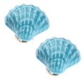 thumbnail image 3 of Joyindecor Tiradores de cerámica para cajones náuticos, con diseño de conchas marinas, para cocina, aparador, armario, pomos con temática de playa/océano, pomos costeros, paquete de 6 (azul), 3 of 5