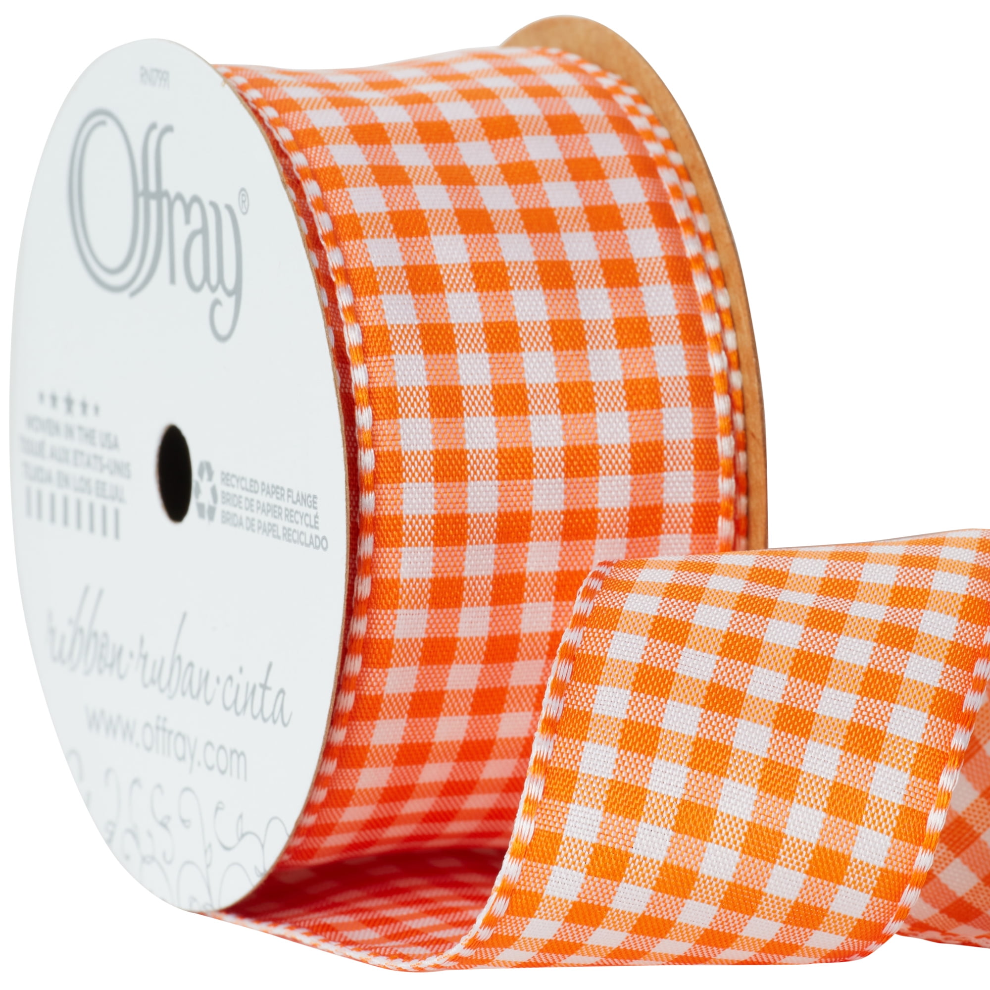 (2 pack) Offray Ribbon, Torrid Orange 1 1/2 inch Gingham Check Woven Ribbon for Crafts, Gifting, and Wedding, 9 feet, 1 Each