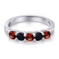 thumbnail image 3 of Gem Stone King 925 Sterling Silver Red Garnet and Black Onyx Wedding-Bands Ring for Women | 0.86 Cttw | Round 3.5MM | Gemstone January Birthstone | Size 8, 3 of 6