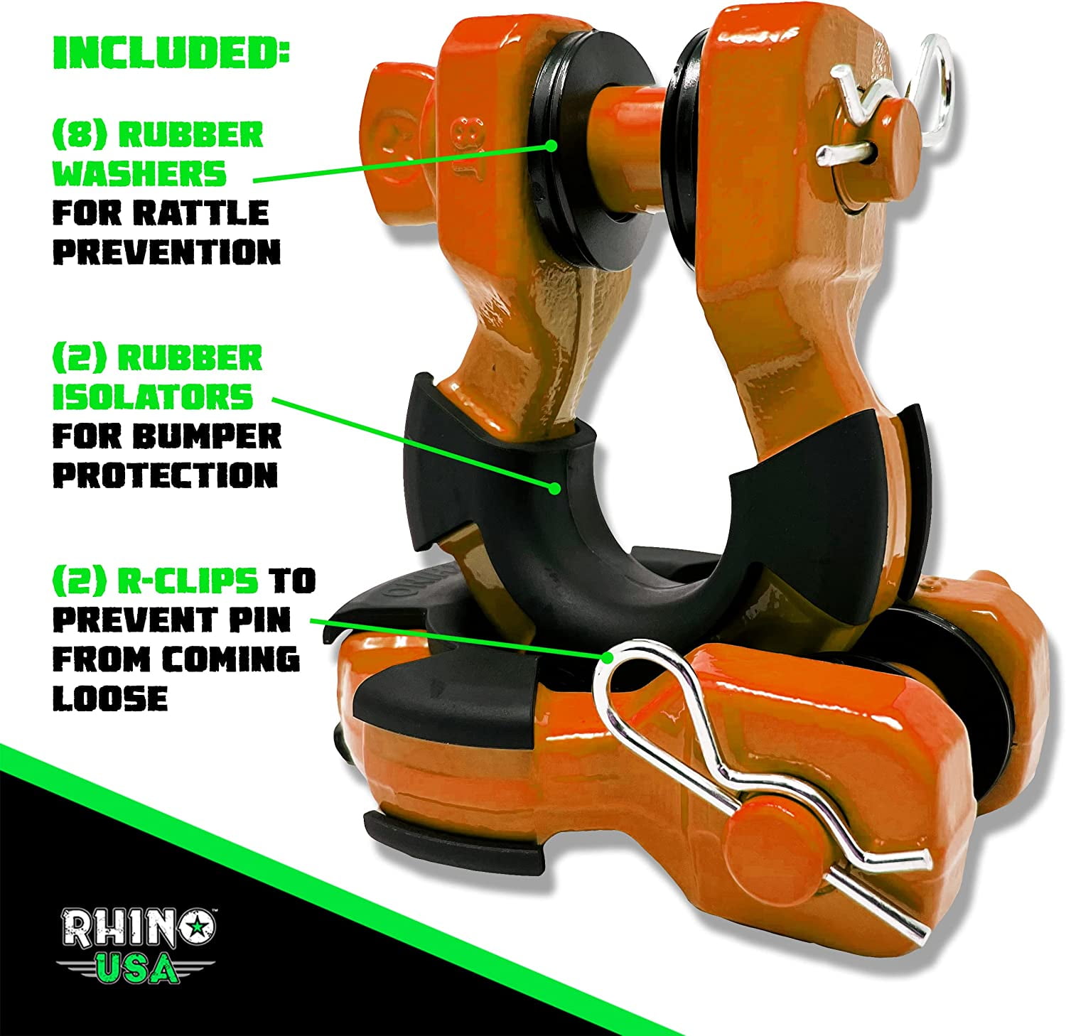Rhino USA D-Ring Super Shackle Set (2 Pack)-70548lbs Break