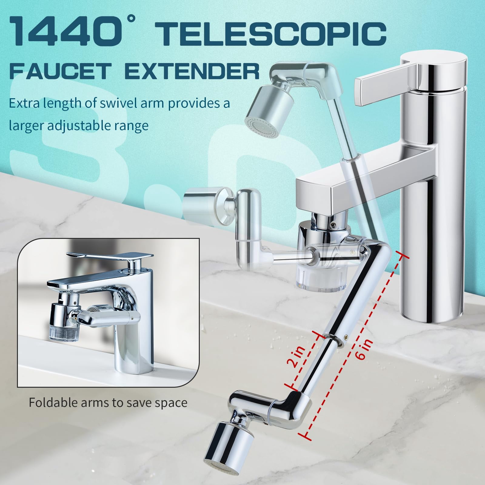 1440ºsink-water-filter Faucet-extender 3.0 Telescopic - Carbon Purifier Reduce 99% Chlorine  Test Bathroom Kitchen Aerator Swivel Long Arm Extension For Hard Water Softener