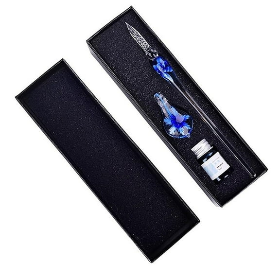 Grofry Glass Pen Glass Dip Pen Faux Ink Signature Inside Flower for Writing Art Decor Gift