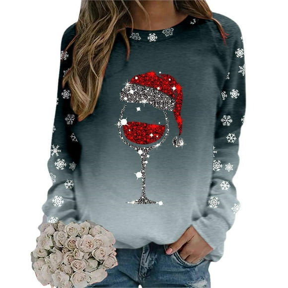 jsaierl Women's Christmas Sweatshirts Plus Size Xmas Graphic Sweatshirts Work Pullover Sweater Tops Crewneck Christmas Gifts Long Sleeve Shirts for Women