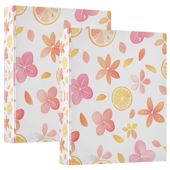 FORMRS 3 Ring Binder 1.5 inch with Pockets Set of 2 Clip Board 200 Sheets Capacity, White Floral Orange