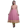 thumbnail image 1 of Bimba Light Pink3 Floral Printed Women Designer Mandarin Collar Anarkali Dress Indian Ethnic Kurta Small, 1 of 6