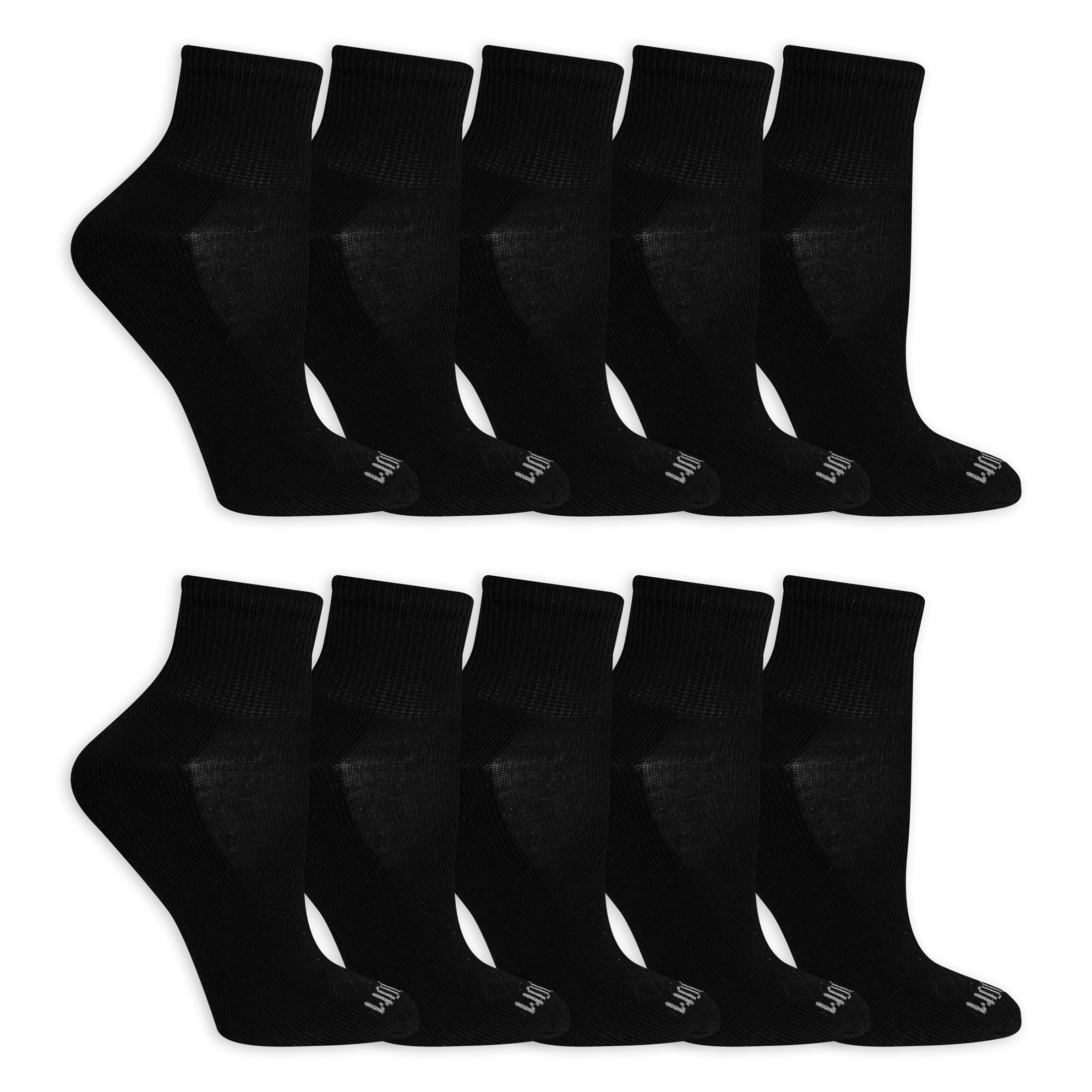 Fruit of the Loom Cushion Ankle Sport Socks for Women, Black, Sizes 4-10 (10-Pack)