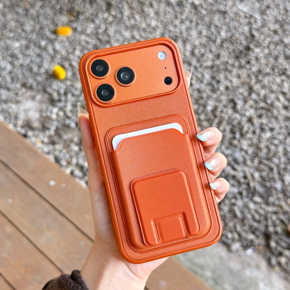 Allytechgroup for iPhone 17 Pro Max Back Cover Case with Card Slot, Built-in Kickstand Shock Absorbent Anti-Fingerprint Slim Lightweight Shockproof Protective Back Cover for Women Men, Orange