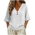 thumbnail image 2 of LEKWK Linen Tops for Women 3/4 Sleeve V Neck Casual Shirts Lightweight Loose Fit Solid Comfy T-Shirt Summer Travel Vacation Outfits, 2 of 7