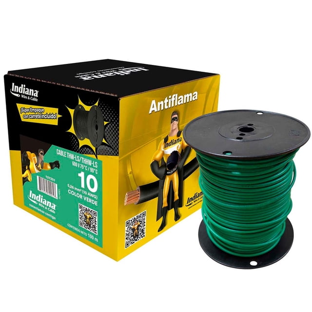 Cable Eléctrico Thwls/Thhw-Ls Indiana Calibre 10 Verde 100 M