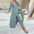 thumbnail image 5 of AKOEE Women's 2 Piece Lounge Outfits Ribbed Knit Full Length Split Long Tops & High Waisted PJ Bottoms Pant Sets (2XL, Light Blue), 5 of 5