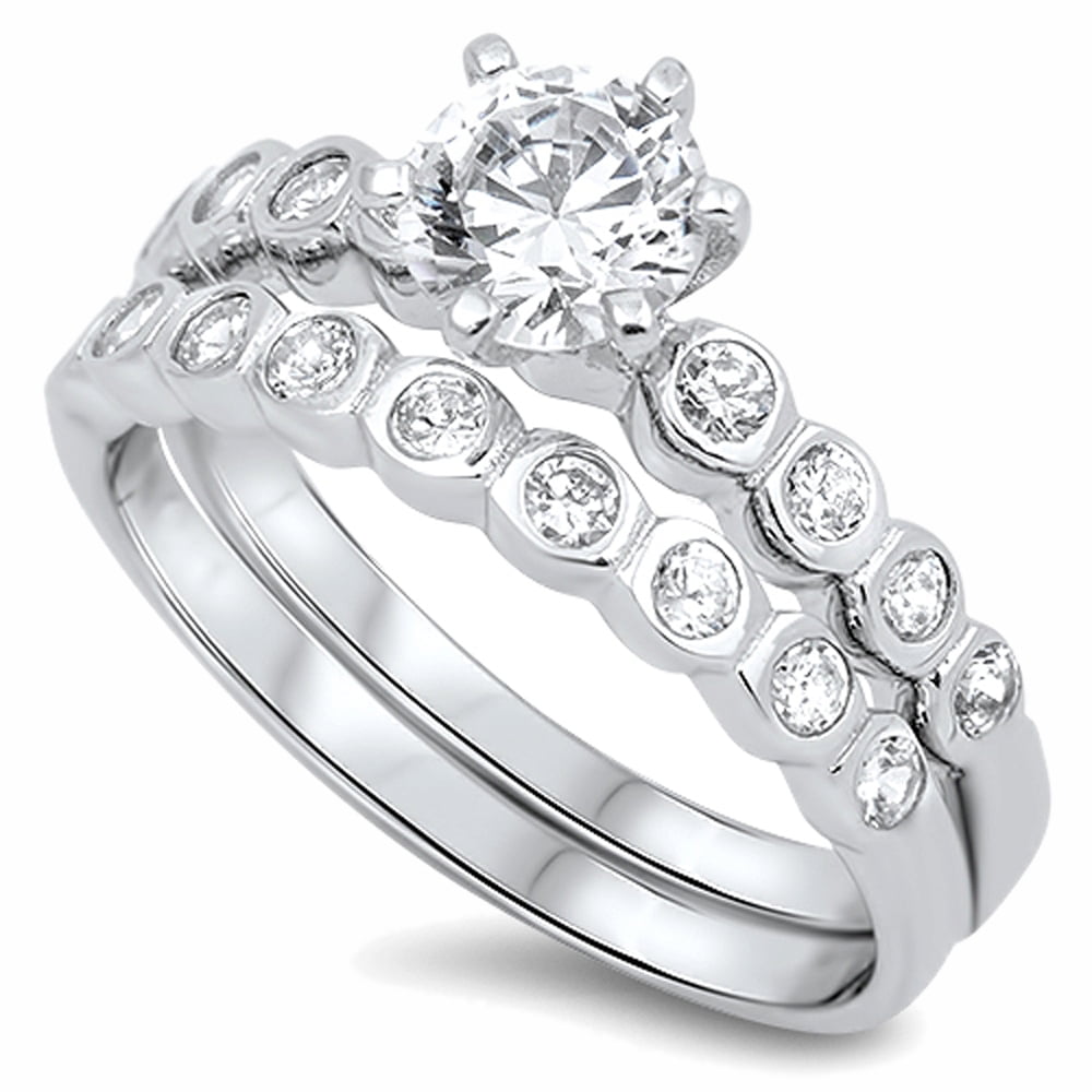 Men Women Sterling Silver 8mm Round CZ Engagement Ring